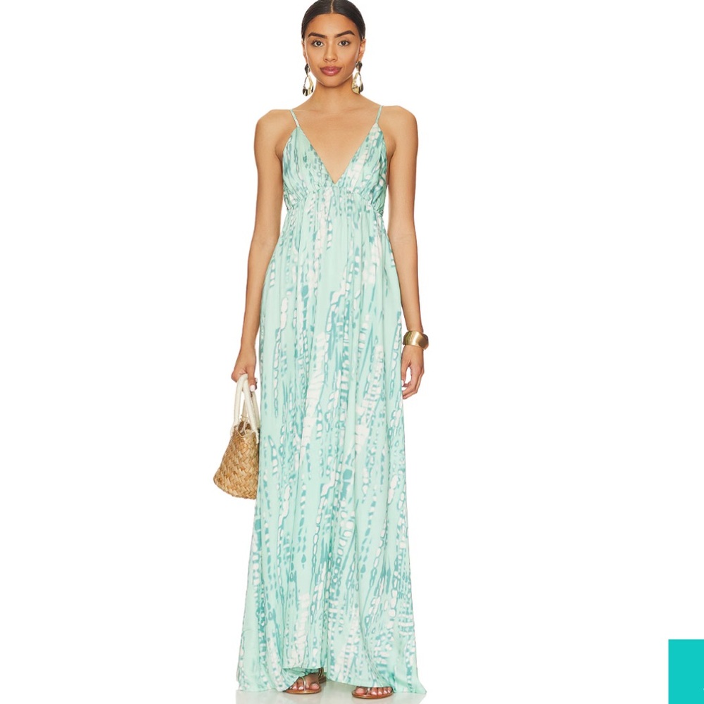 Tiare Hawaii Naturals Teal Tie Dye Grecian Maxi Dress